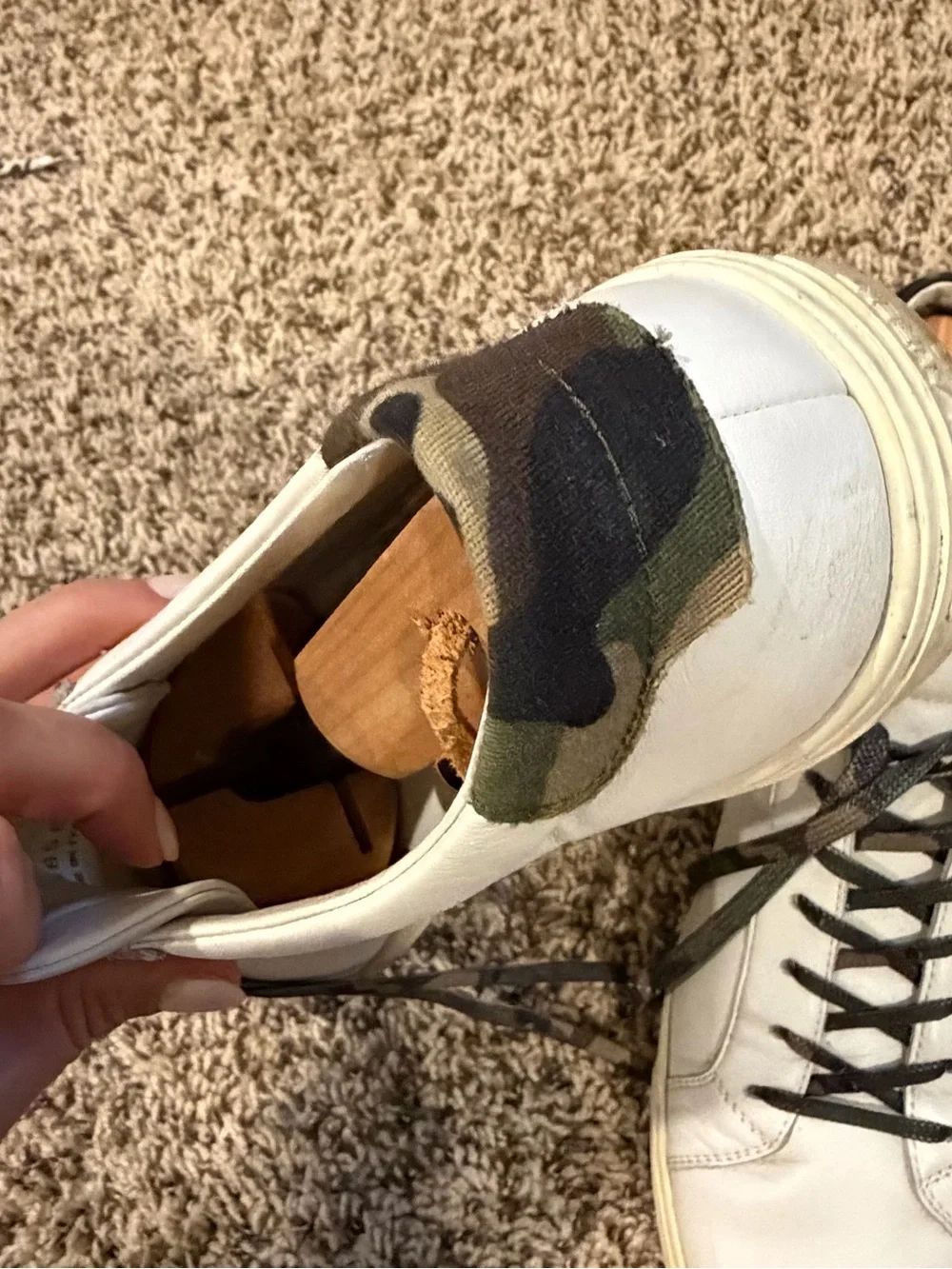 Saint Laurent White Leather Sneakers with Black Camouflage Laces